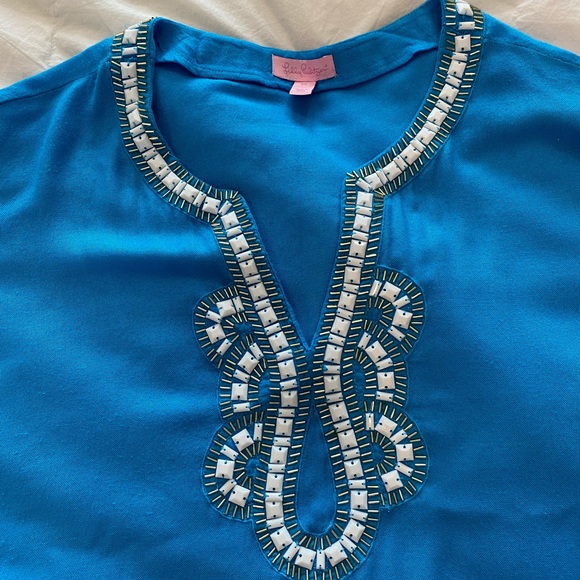Lilly Pulitzer Valencia beaded tunic top turquoise - Picture 3 of 6
